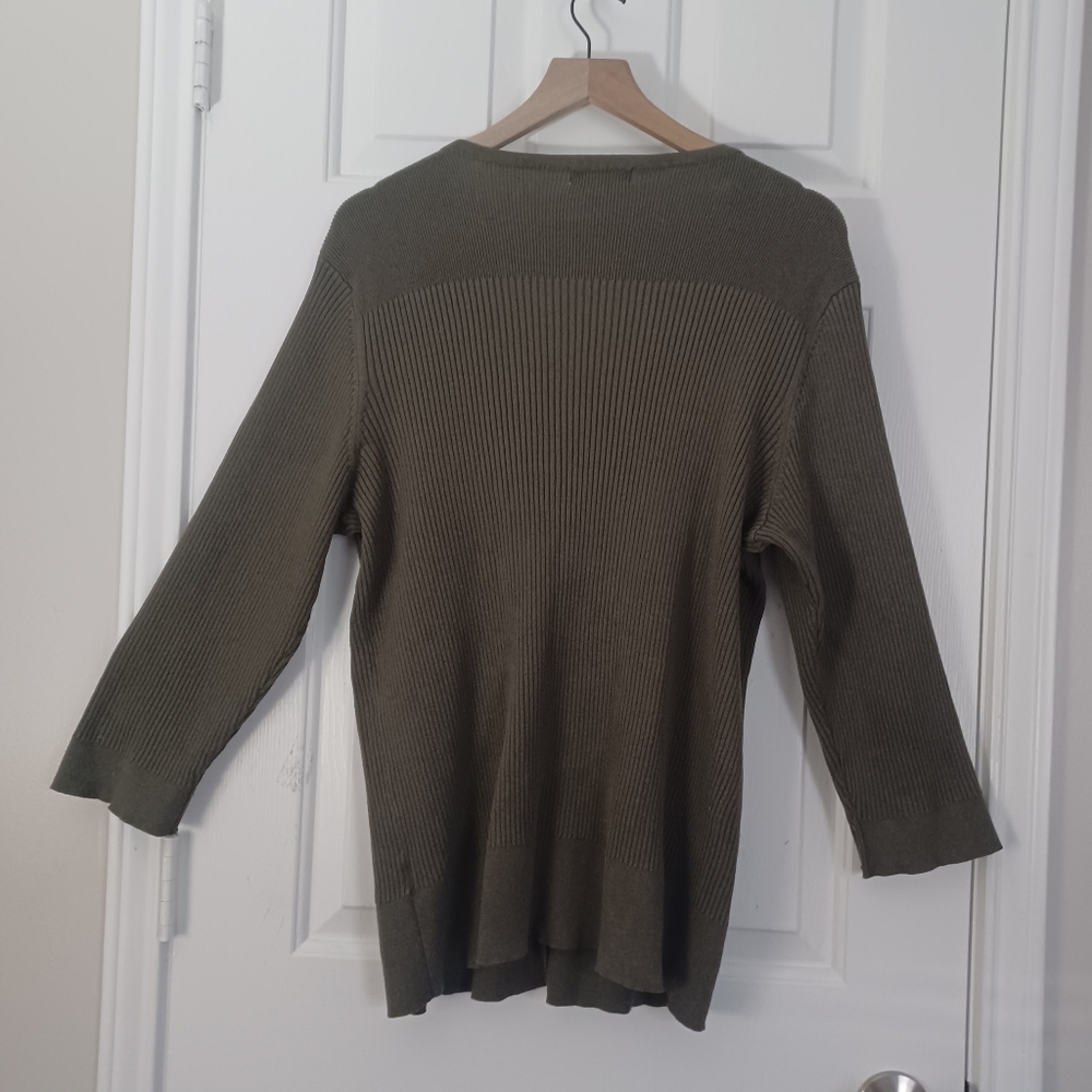 Dress Barn Olive Green Quarter Sleeve Cardigan Plus Sz 2X/3X - Picture 4 of 4